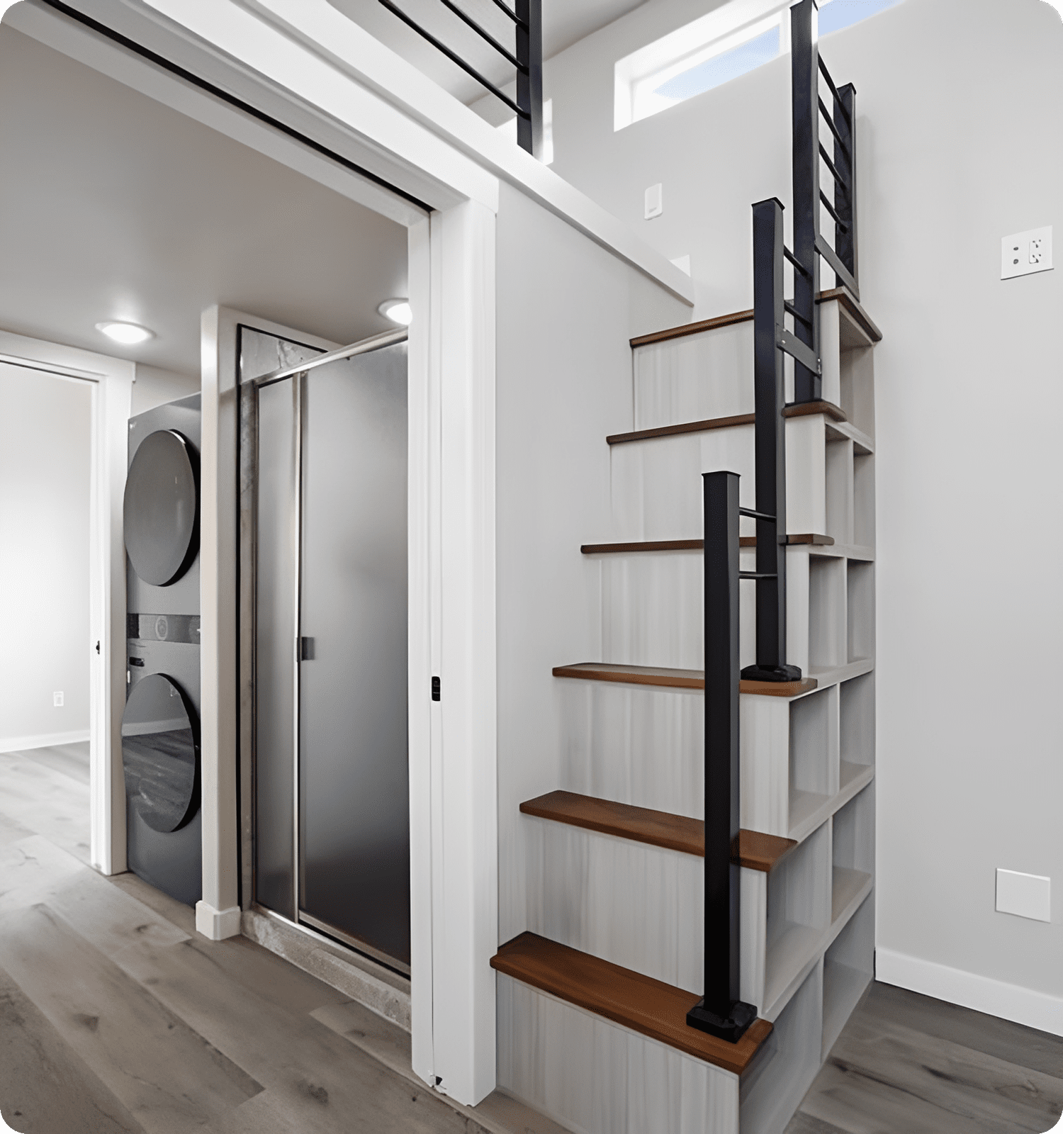 Compact staircase with wooden steps
