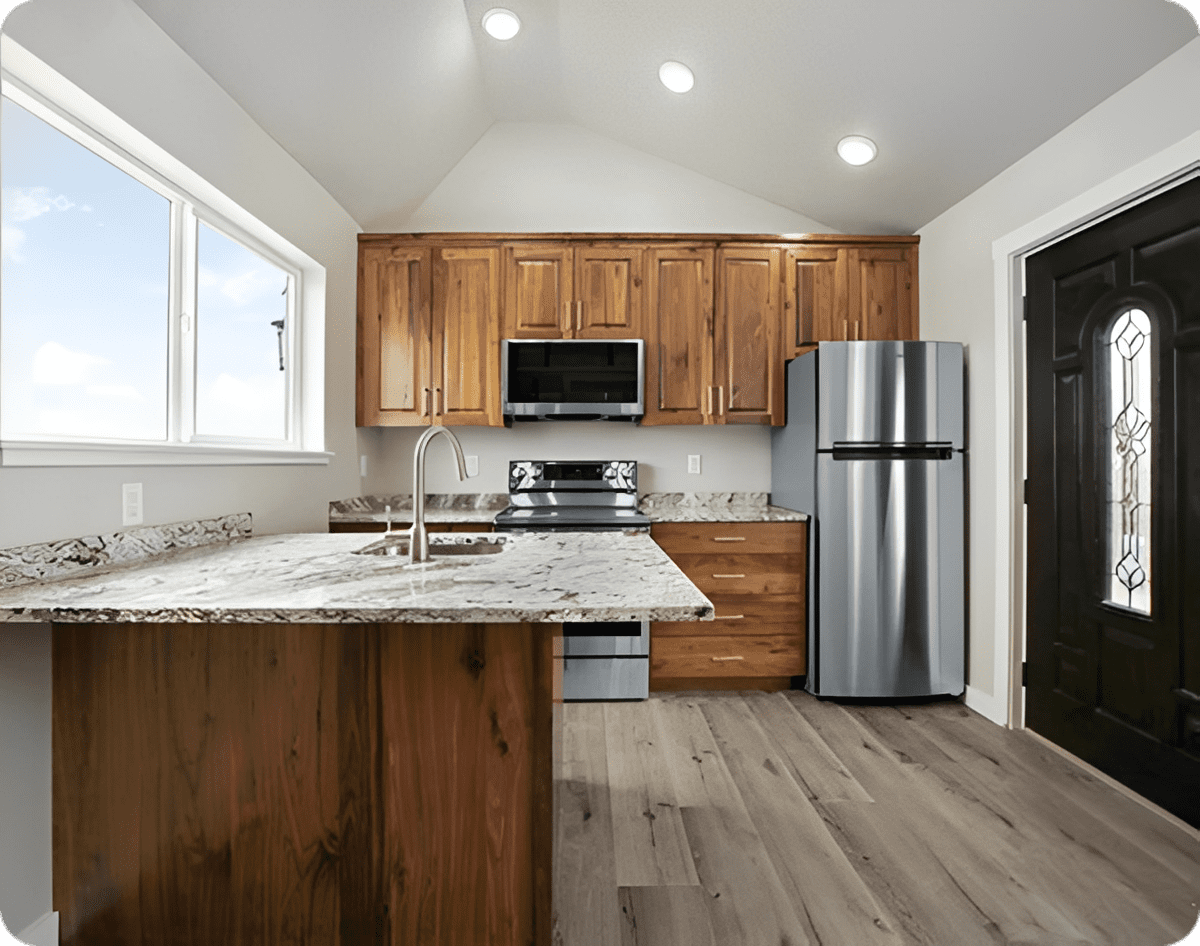 Modern kitchen with wooden cabinets