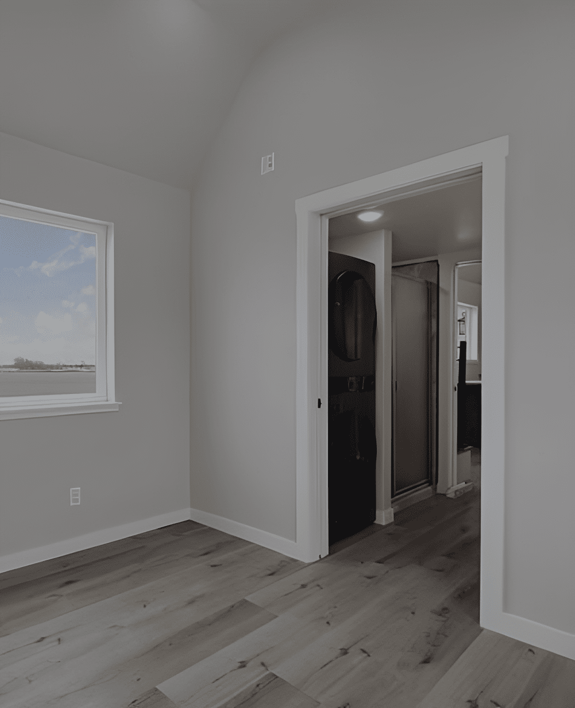 Bright room with laundry area